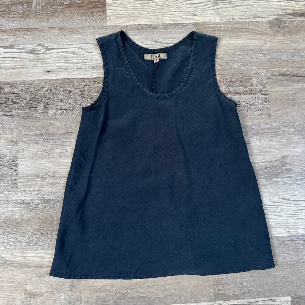 FLAX Blue Linen Tank Tunic Top Relaxed A-Line Coastal Natural Small